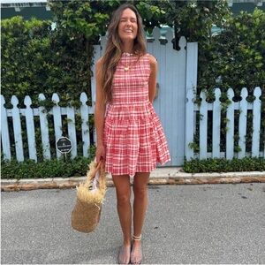 Hill House Mini Cosima Nap dress. Watercolor Gingham, Cherry. XS. NWT.